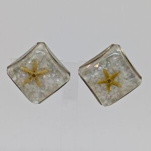 Vintage Starfish Resin Earrings Clip-on Boho Bohemian Beach